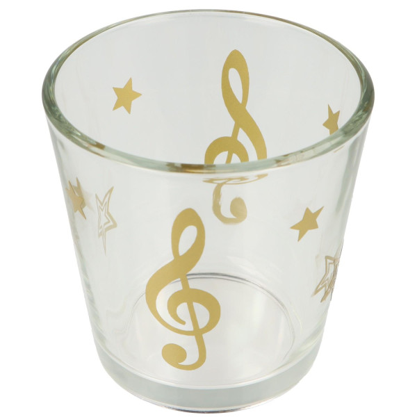 weihnachtliches Teelichtglas mit Violinschlüssel und Sternen, Windlicht