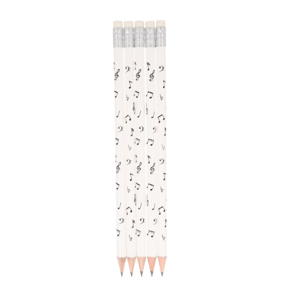 Noten-Mix-Bleistifte mit Radiergummi, Noten, Violinschlüssel, Bassschlüssel in weiß oder schwarz