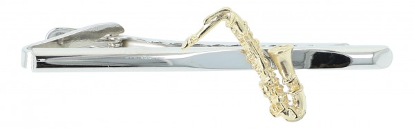 Krawattenklammer, Träger silberplated, Saxophon goldplated