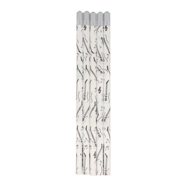 Bleistifte in weiß mit Instrumenten und dekorativem Schmuckstein