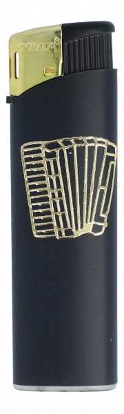 Elektronikfeuerzeug schwarz/gold mit Instrumenten-Motiv