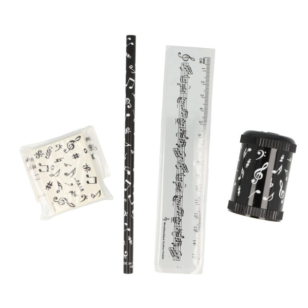 Schreibset schwarz mit Notenmix-Bleistift, Spitzer-Runddose, Lineal und Radiergummi